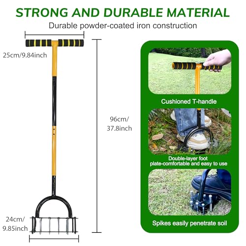 Aireador de césped de jardín y aireador de césped, aireadores manuales de tapón de zacate y herramienta de limpieza, herramientas de aireación de núcleo, aireador manual de patio para césped con