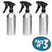 mDesign Aluminum Rustproof Spray Bottles - Adjustable Stream Nozzle for Water, Hair, Body. Essential Oils, Cleaning Products Solutions, Aromatherapy - 12-oz., Pack of 3, Brushed Aluminum/Black