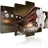 Modern Canvas Print Art Wall Picture 5 Panels Flower White Orchid Floral Painting Contemporary Diamond Brown Decor Artwork Framed and Stretched (40