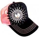 Womens Olive & Pique Black & Neon Rhinestone Flower Trucker Cap