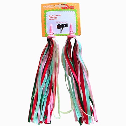 AISHEMI Kid's Bike Handlebar Streamers Bicycle Scooter Trike Colorful Long 11" Length Satin Ribbon Streamer Baby Carrier Accessories Easy Attachment to Cycle's Handlebars (1 Pair) (red) - Thumbnail 7