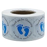 Hybsk 1.5 Inch Round Baby Shower Stickers, Thank You for Showering Us with So Much Love Blue Foot Print Total 500 Labels Per Roll