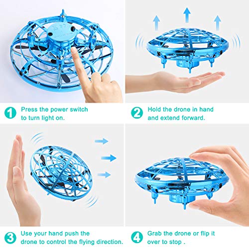 Flying Toys for Kids Mini UFO Drone Hand Operated Drones with 2 Speed, Flying Ball Drone Easy Indoor Outdoor Toys, Great Flying Drone Gift for Boys/Girls, USB Charging and Remote Controller