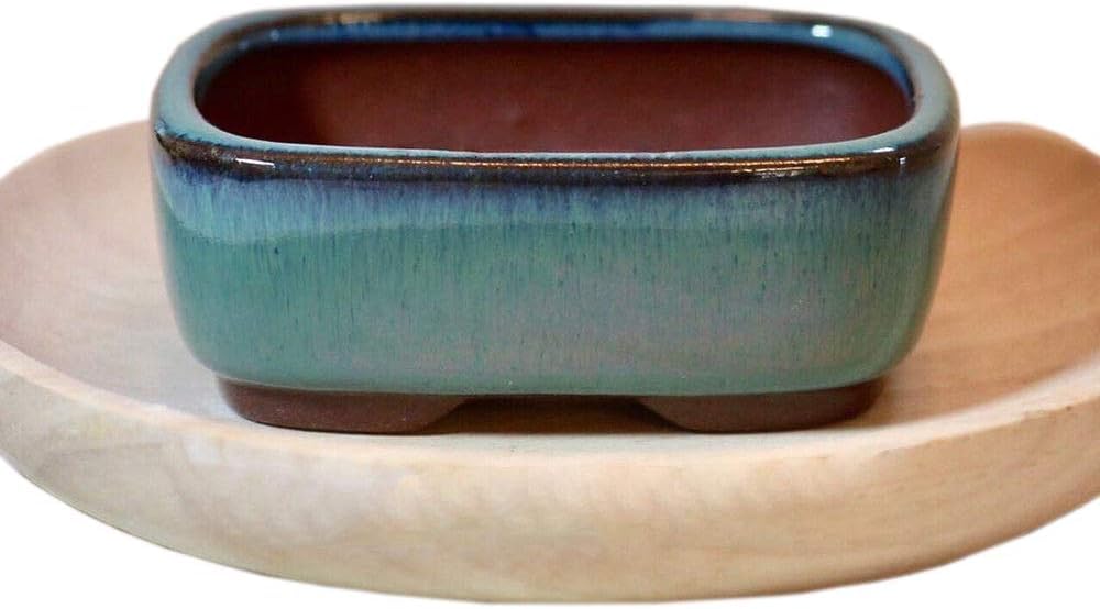 Photo 1 of DOKUYIE Rectangular Bonsai Pot Dark Green Glazed Planter Outer Size 8.6x6.5x3.4/3.35''x2.5''x1.3'' (1800)