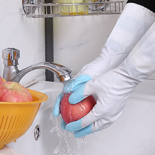 FaSoLa New Rubber Dishwashing Cleaning Multi-Purpose Long Gloves (Small, Blue)