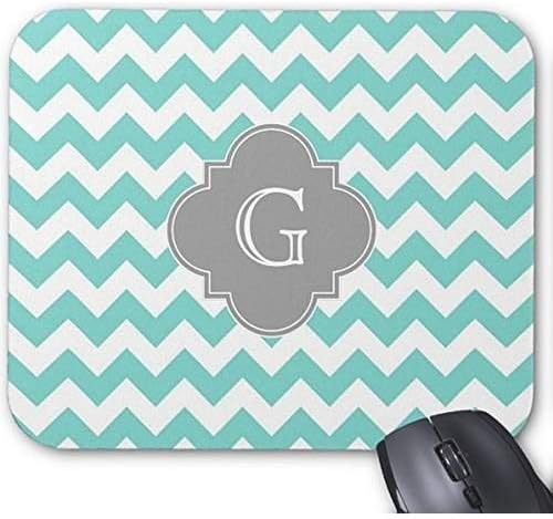 Accessory Turq Aqua White Chevron Gray Quatrefoil Monogram Mouse Pad