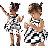 XILALU 1Set Baby Girls Clothes Summer Infant Outfit Stripe Backless Dress+ shorts (9M)