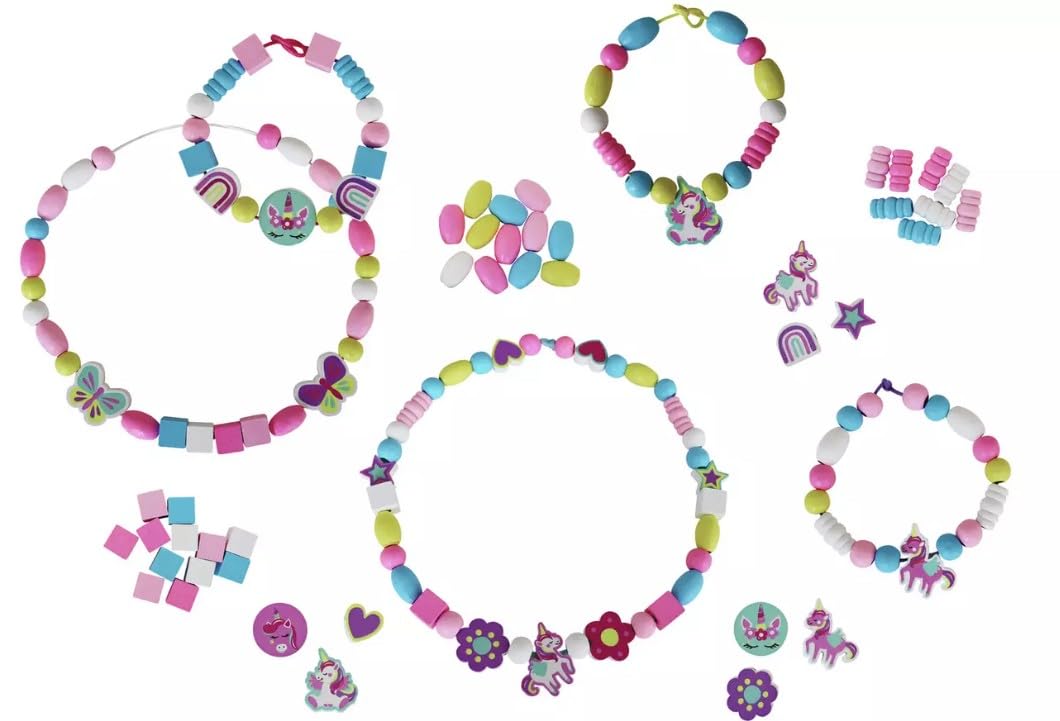Generic Unicorn Wooden Beads Set, Kids Craft Kit with Colourful Beads and Charms