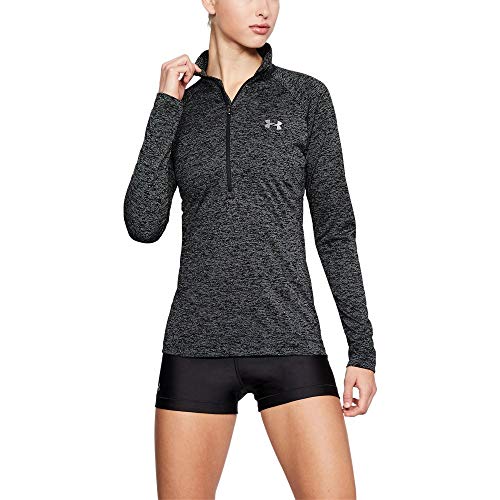 UNDER ARMOUR womens Tech Twist ½ Zip Long Sleeve Pullover, Black (001)/Metallic Silver, Small