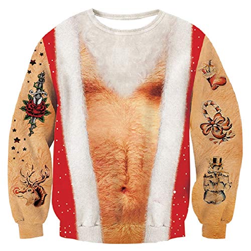 RAISEVERN Unisex Ugly Christmas Sweater Hairy Chest Funny