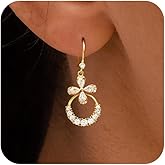 JOBICY Pearl Earrings for Women Trendy, 14k Gold Plated Freshwater CZ Leaf Pearl Dangle Drop Gold Earrings Lightweight Hypoallergenic Stud Earring Bridesmaid Wedding Gold Jewelry for Women Gifts