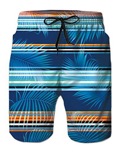 Belovecol Mens Hawaii Stripes Swim Trunks Summer Casual Athletic Beach Swimming Shorts L - Thumbnail 2