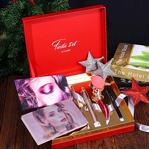 UCANBE Fiesta Makeup Set Duo 18 Colors High Pigmented Eyeshadow Palette With Waterproof Black Mascara Eyeliner Long Lasting Lipstick Soft Sponge Festival Gift Bundle Kit - Thumbnail 2
