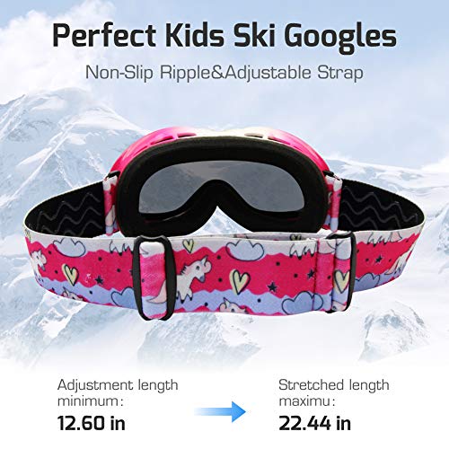 PP PICADOR Kids Ski Goggles, Kid Snow Snowboard Goggles for Boys Girls 4-7 with Over Glasses OTG Design Anti-Fog Lens 100% UV Protection Helmet Compatible(Gradual Pink)