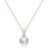 Mameloly Pearl Necklaces for Women Trendy 925 Sterling Silver Dainty V CZ Pendant 10MM/12MM Single Simulated White Pearl Choker Necklace for Women Wedding Cute Jewelry