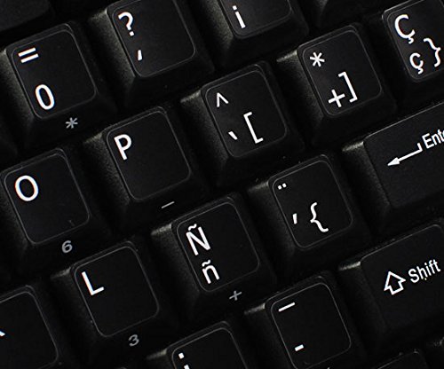 SPANISH TRADITIONAL NEW NON-TRANSPARENT KEYBOARD DECALS BLACK BACKGROUND FOR DESKTOP, LAPTOP AND NOTEBOOK