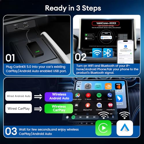 CarlinKit 5.0 Dongle - Wired to Wireless CarPlay & Android Auto Adapter,Online Update,2-Channel Connection, Plug & Plug, 10s Connect for Cars with OEM Wired CarPlay & Android Auto from 2015