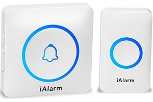 iAlarm Doorbell, Wireless Doorbell Chime Kit with 60 Chimes, 5 Adjustable Volume, 1,000ft/300m Operating, with Sound LED Flash Door Bell for Home, Waterproof, White