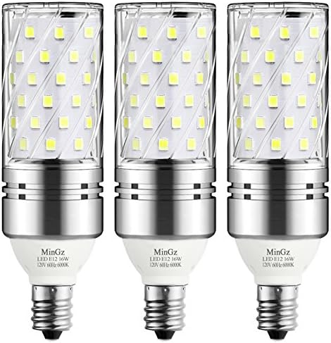 MinGz E12 LED Bulb,16W LED Candelabra Light Bulbs 100 Watt Equivalent, 1400lm, Daylight White 6000K LED Chandelier Bulbs, Decorative Candle Base E12 Non-Dimmable LED Light Lamp, Pack of 3