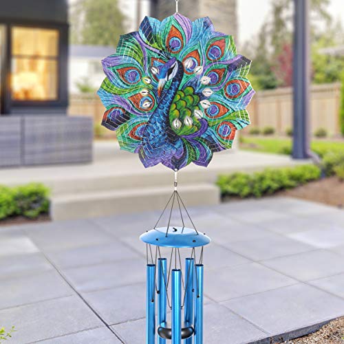 Exhart Peacock Metal Spinner Wind Chimes Art in Motion Peacock
