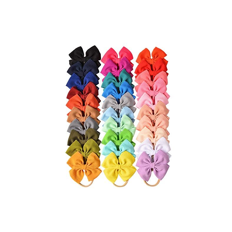 Prohouse 30 PCS Big Bows Baby Nylon Headbands Hairbands Hair Bows Elastics for Baby Girls Newborn Infant Toddler Child…