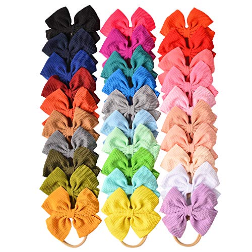 Prohouse 30 PCS Big Bows Baby Nylon Headbands Hairbands Hair Bows Elastics for Baby Girls Newborn Infant Toddler Child…