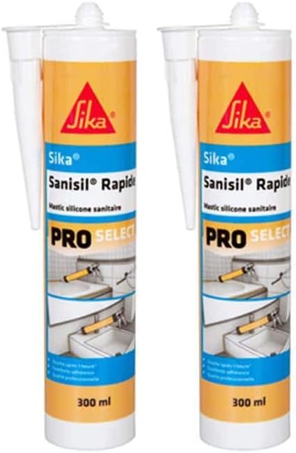 Set of 2 Anti-Mould Silicone Mastic Special Sanitary - SIKA Sanisil Rapide - White - 300ml