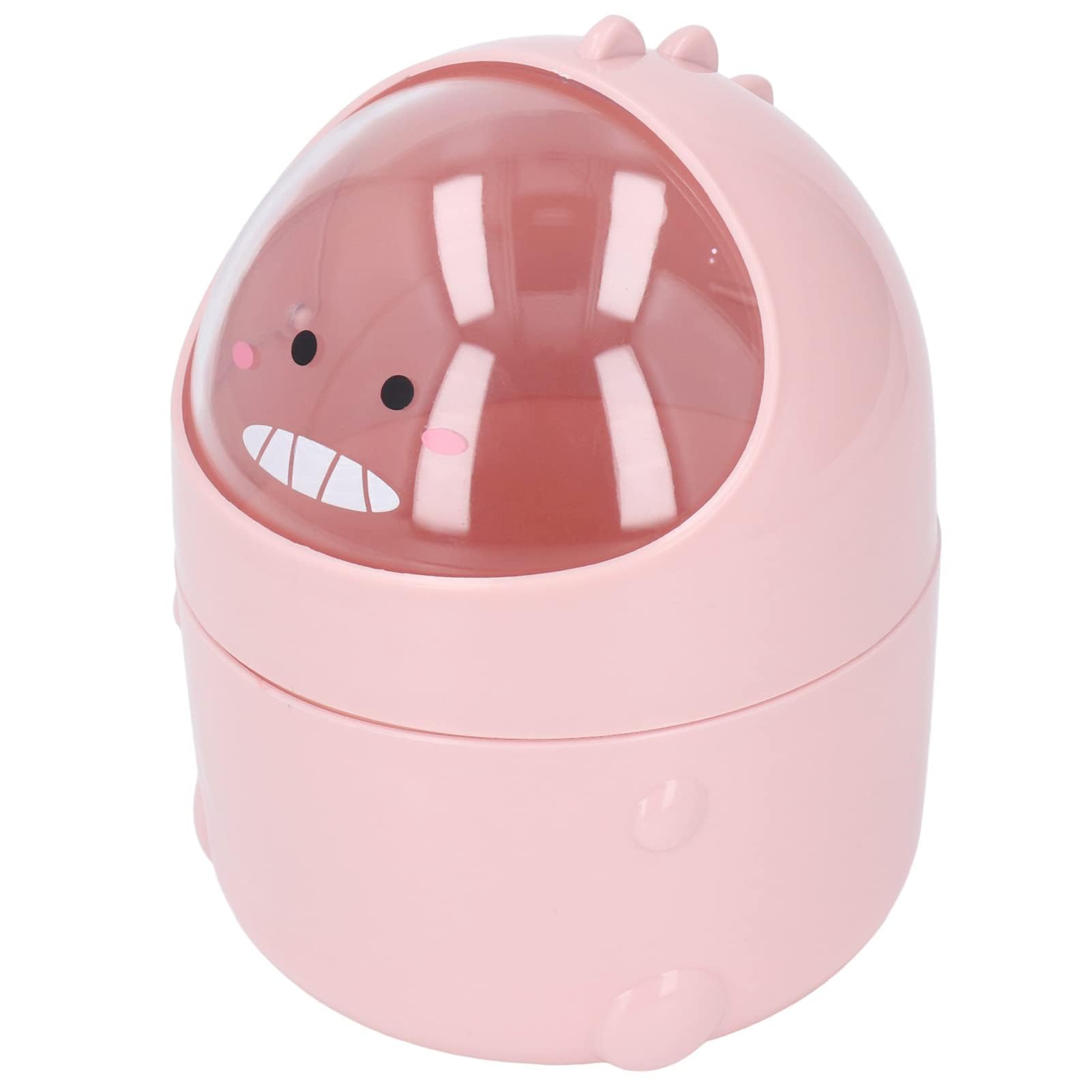 Beufee Cute Desktop Trash Can, Mini Countertop Trash Can Bin Cartoon Animal Shape Garbage Bin Waste Paper Bin with Lid Small Garbage Can for Bathroom Vanity Desk Coffee Table(Pink), 15 x 12.5cm
