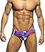 MIZOK Men's Ployester Camo Swimsuit Bikini Briefs with Adjustable Drawstring Redblue,XL