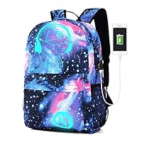 Galaxy Backpack, Anime Luminous Bookbags with USB Charging Port and Anti-theft Lock & Pencil Case, Laptop Backpack Fashion School Bags Daypack for Teens Girls Boys