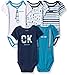 Calvin Klein Baby Boys 5 Packs Bodysuits, Teal/Navy, 6/9M