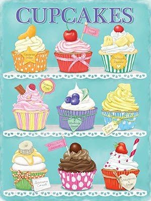 ART/ARTWORK - Licensed Collectibles, Vintage, Antique And Original Designs - FOOD &amp; BEVERAGE - BAKING [354210396] - "Cupcakes [various cupcake types displayed]" [lovely image and stylish design] - Artwork/Sign Is Paint On Metal [MSOMS]