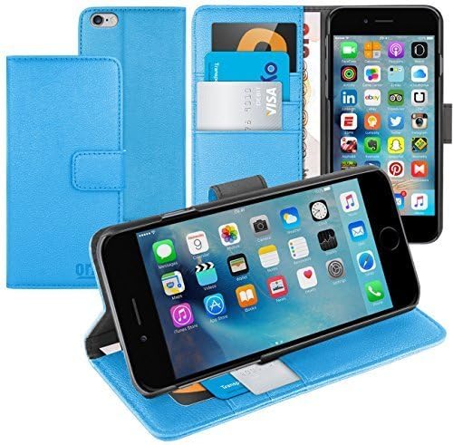 Orzly® Multi-Function Wallet Case for Apple iPhone 6 PLUS &amp; 6S PLUS (2014 Version &amp; 2015 Versions of 5.5 Inch Model) - Phone Cover with Card Pockets &amp; Integrated Display Stand - BLUE
