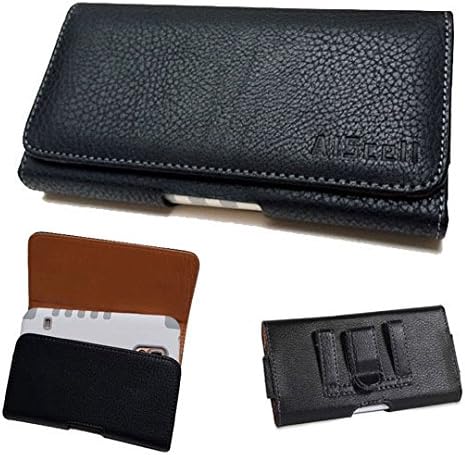 BLU Vivo XL 2 / Vivo XL / Vivo 5R / Vivo 6 ~ PLUS SIZE Premium Leather Sleeve Pouch Case Belt Clip Belt Loop Holster (Fits phone+Armor Hybrid Kickstand/Dual Layer protective cover case) (Black/Brown)