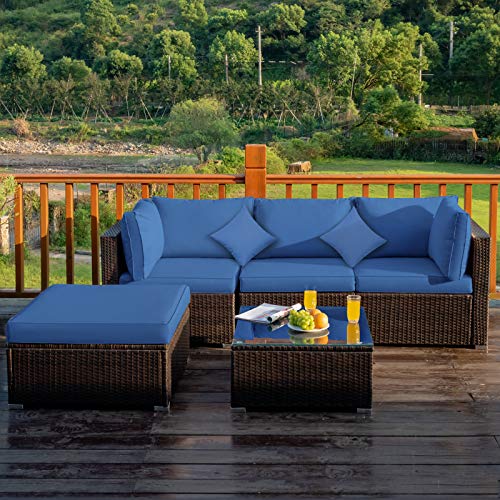 Tangkula 5 Piece Patio Rattan Furniture Set, Outdoor Sectional Rattan