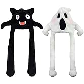 YC JILAI 2 Pack Bat and Ghost Hat for Christmas Halloween Party Ear Moving Jumping Hat Funny Plush Cosplay Costume Accessories Unisex