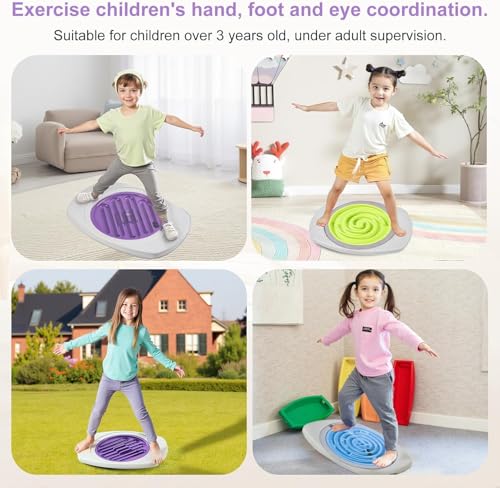 AM ANNA Balance Trainer for Kids, Maze Balance Board Wobble Board with Maze Rocking Balance Boards with 3 Replacement Labyrinth Boards and 2 Balls, Non-Slip Pedals for Sensory Training Toys