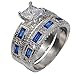 LAVUMO Bridal Set Princess Cut Simulated Blue Sapphire CZ Promise Engagement Wedding Ring Sets for Women Rhodium Plated Size 6 7 8 9