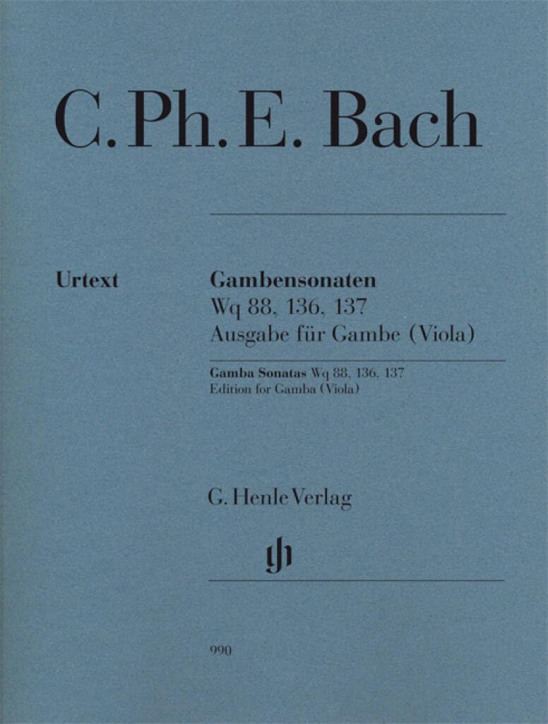 Gamba Sonatas WQ 88, 136, 137 - Edition for Gamba (Viola) - Gamba (Viola) - piano reduction with solo parts - (HN 990)