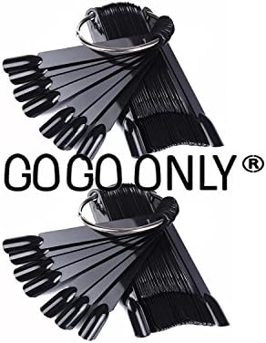 GOGOONLY100 pcs Black Tips Fan-shaped Nail Art Display Chart Acrylic False Tips Practice Tool with Ring - BH000853
