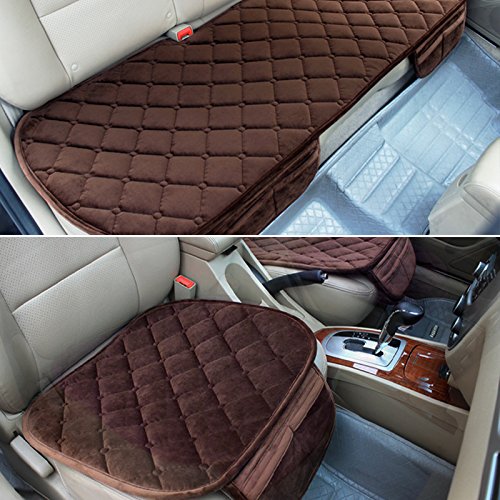 WINGOFFLY 3 Pack Thicken Front and Rear Car Seat Cushion Nonslip Car Interior Seat Cover Pad Mat Fit for Auto Vehicle, Coffee