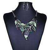 Moxeay Crystal Vintage Flower Rhinestone Leaves Necklace Choker Bib Statement Chunky Collar Chain Gift (Green)