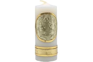5" Saint Benedict Medal Votive Candle | Patron Saint of Students | Spiritual Home Protection | Beautiful Gold-Tone Wax St. Be