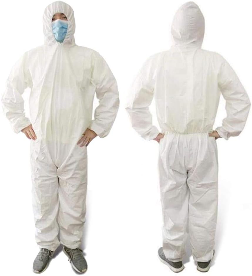 ZABB 1PCS / 5PCS one-Off Home Outdoor Cycling Non-Woven one-Piece Isolation Protective Clothing, Anti-Fog and dust-Proof Jacket with hat, Unisex