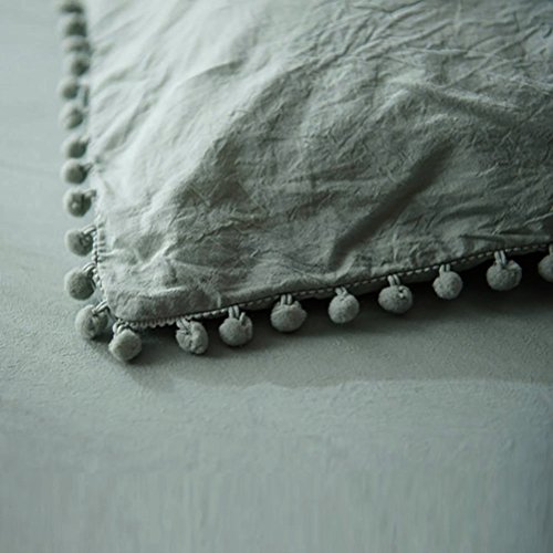 Pom Poms Pillow Case Pillow Cover  Cotton Green Queen Size Set of 2 18.9x.29.1inch Meaning4