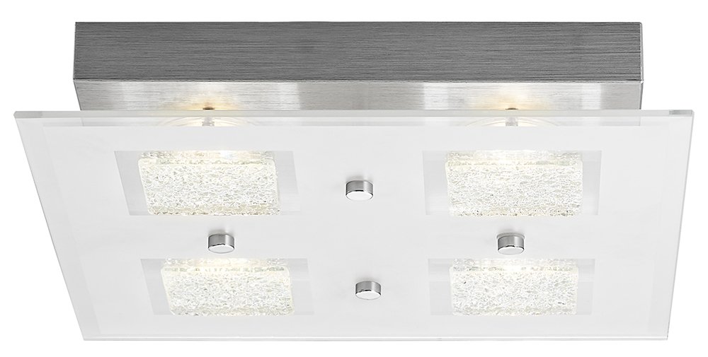 Happy Homewares Modern Chrome Square LED Bathroom Light with Clear/Frosted Glass Plate