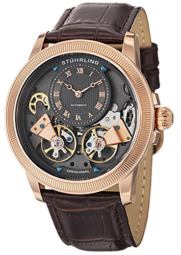 Stuhrling Original Men's 368B.3345K54 Symphony Aristocrat Gemini II Automatic Skeleton Rose Tone Brown Leather Strap Watch