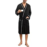 Lagtew Mens Lightweight Robe Cotton Blend Kimono Bathrobe with Pockets, Soft Breathable Absorbent Loungewear for Home