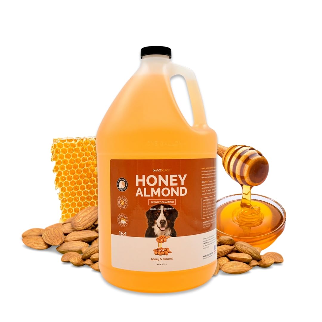 Bark2Basics Honey & Almond Dog Shampoo, 1 Gallon, 3.79 Litre - Unique Herbal Blend, Finest Natural Ingredients, Handcrafted, Protects and Repairs the Skin and Coat, Professional Grade