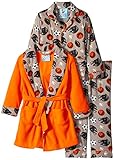 Bunz Kids Little Boys' 3 Piece Sports Robe and Pajama Set, Orange, 4T